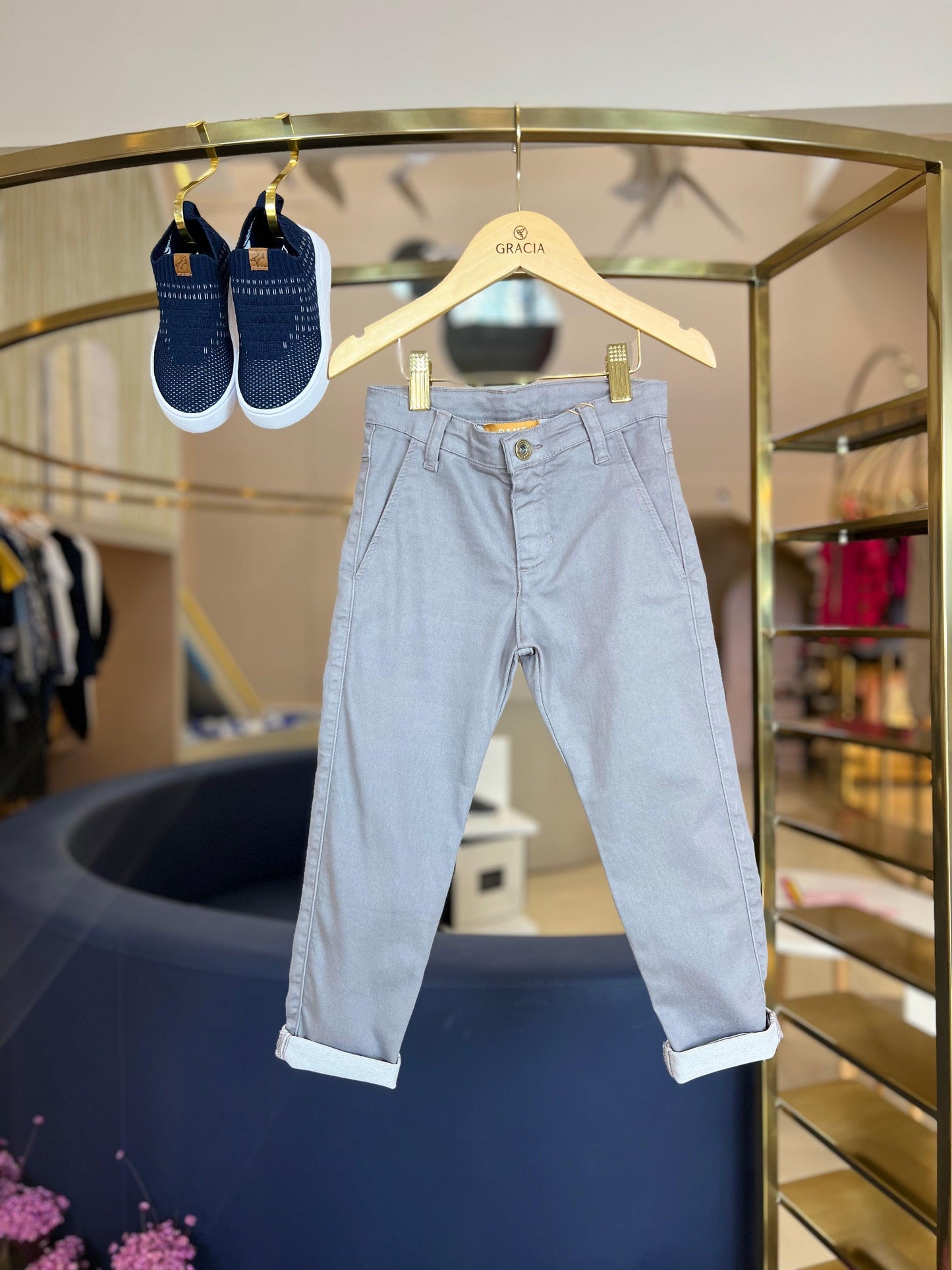 Calça social skinny de sarja cinza - Dame - Gracia