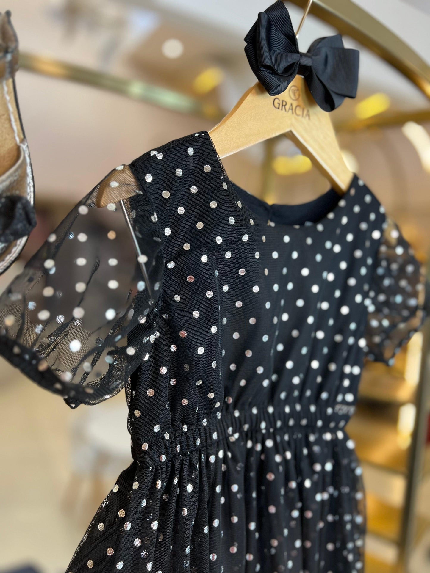 Vestido de Tule Poá Metalizado Momi - Gracia