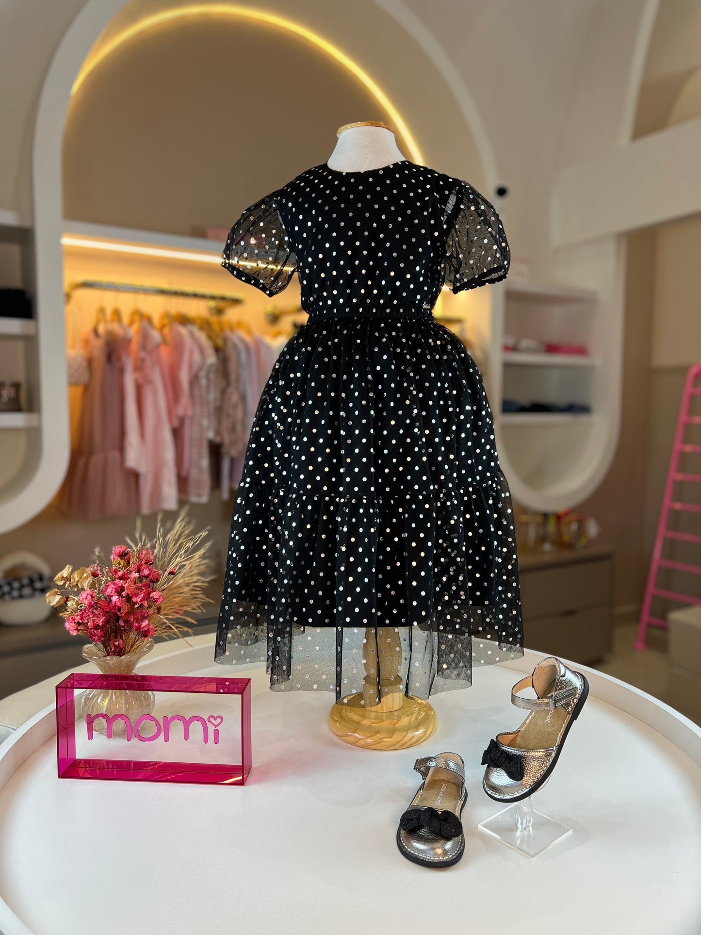 Vestido de Tule Poá Metalizado Momi - Gracia