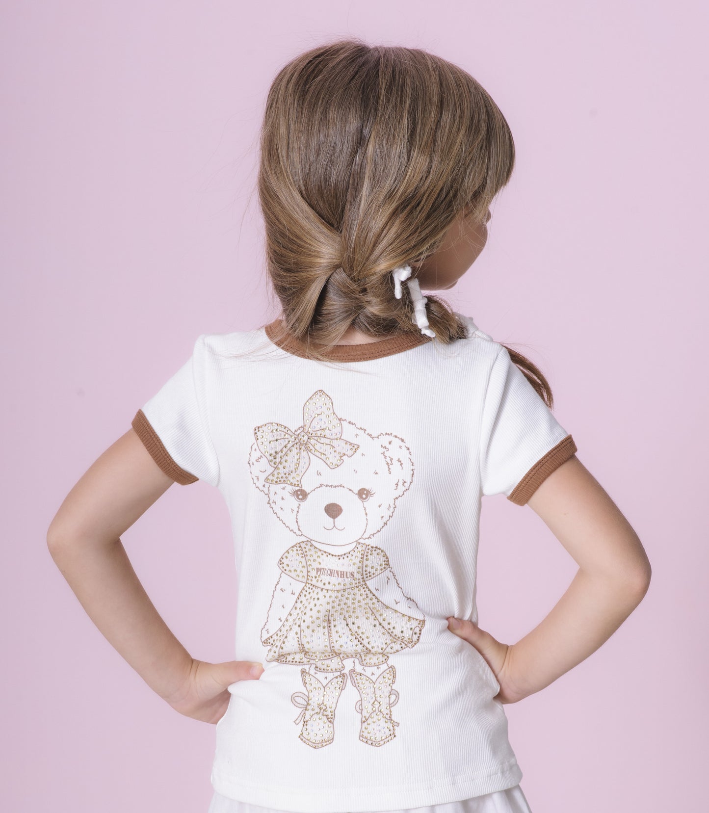 Conjunto Infantil Blusa Ursinha, Botinha e Chapéu e Saia Mix Babados - Pituchinhus