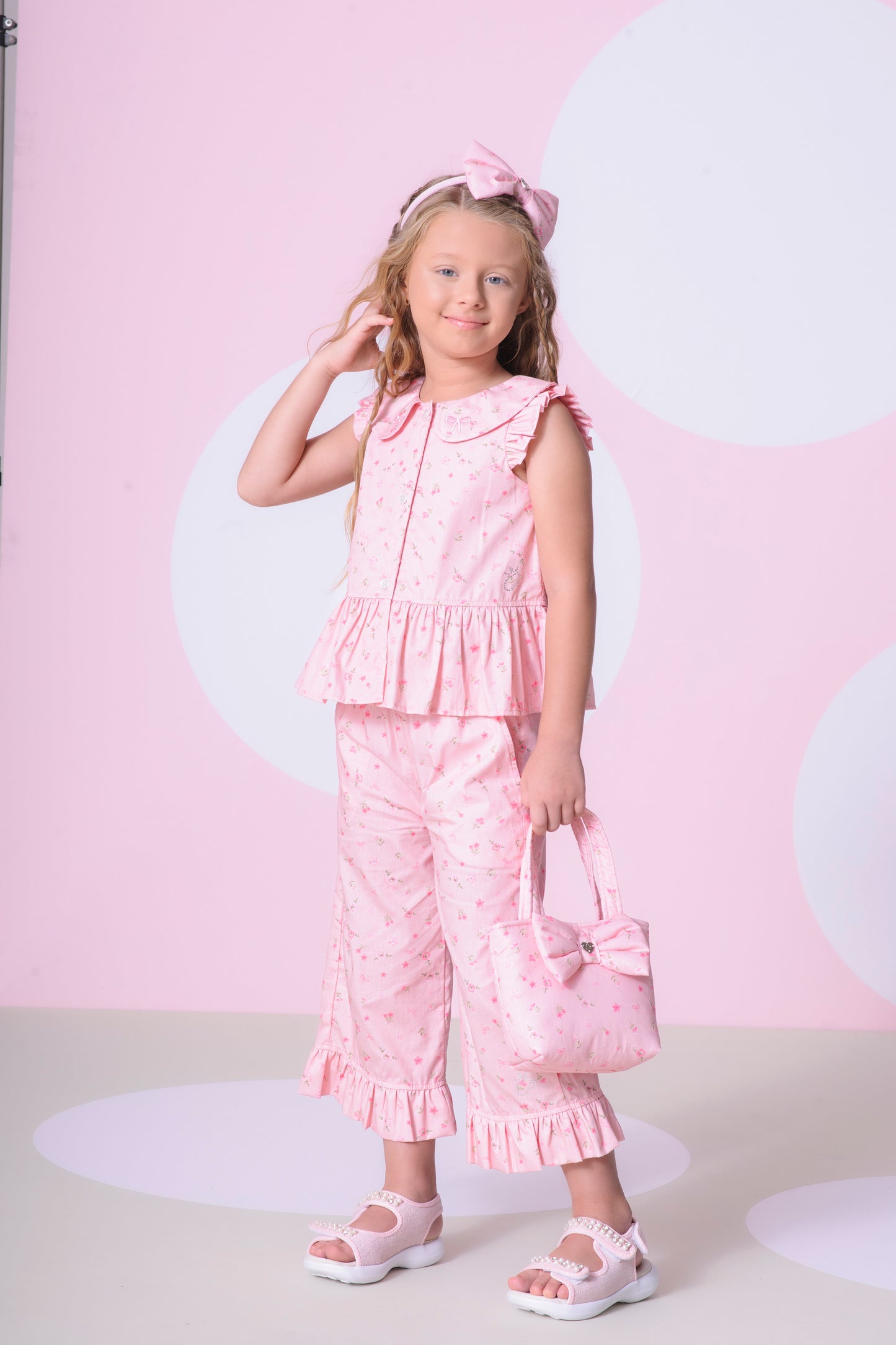 Conjunto Infantil Blusa Peplum e Calça Pantacourt Mini Flores - Pituchinhus