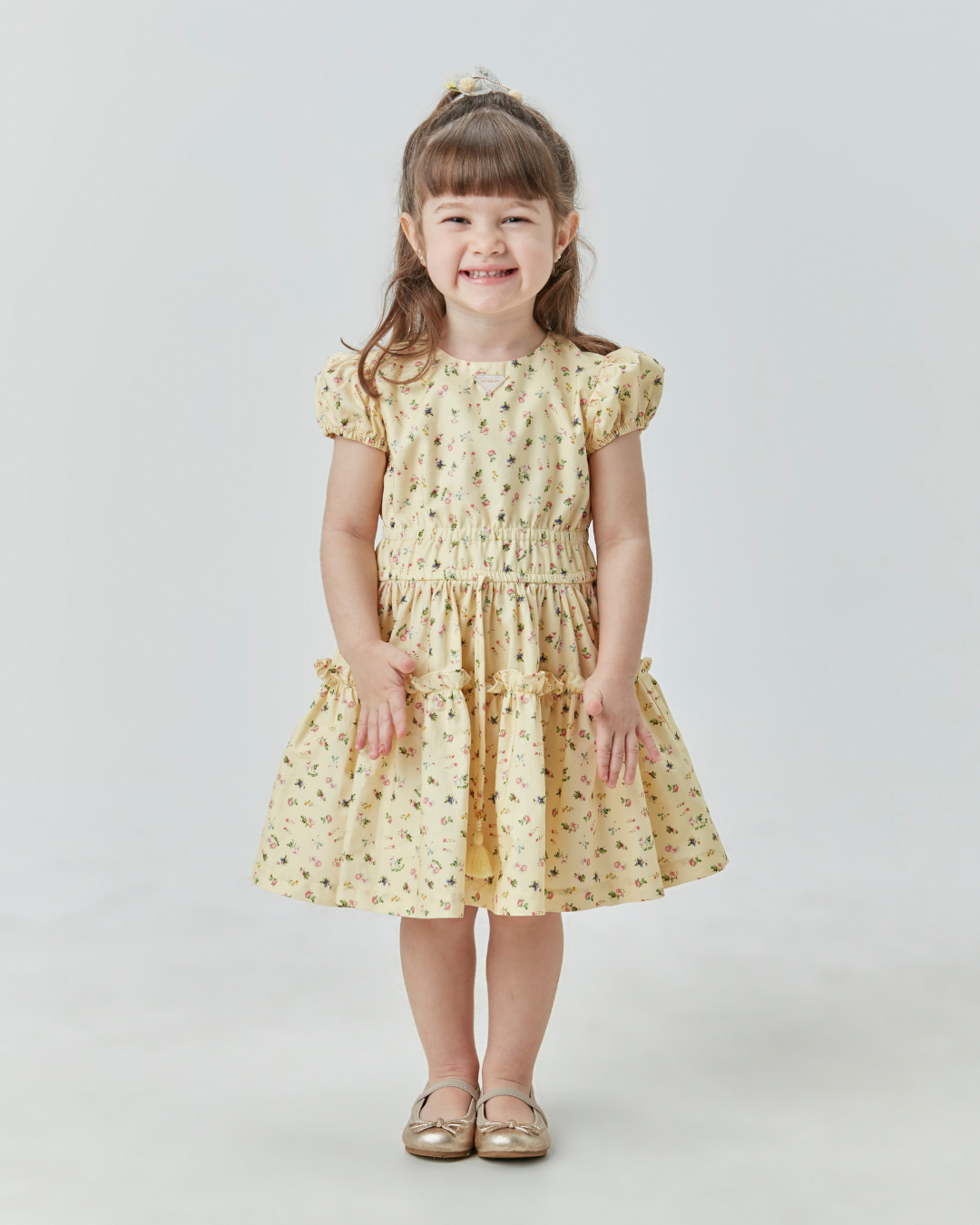 Vestido Bebê de Algodão Estampa Floral Amarelo - Um Mais Um