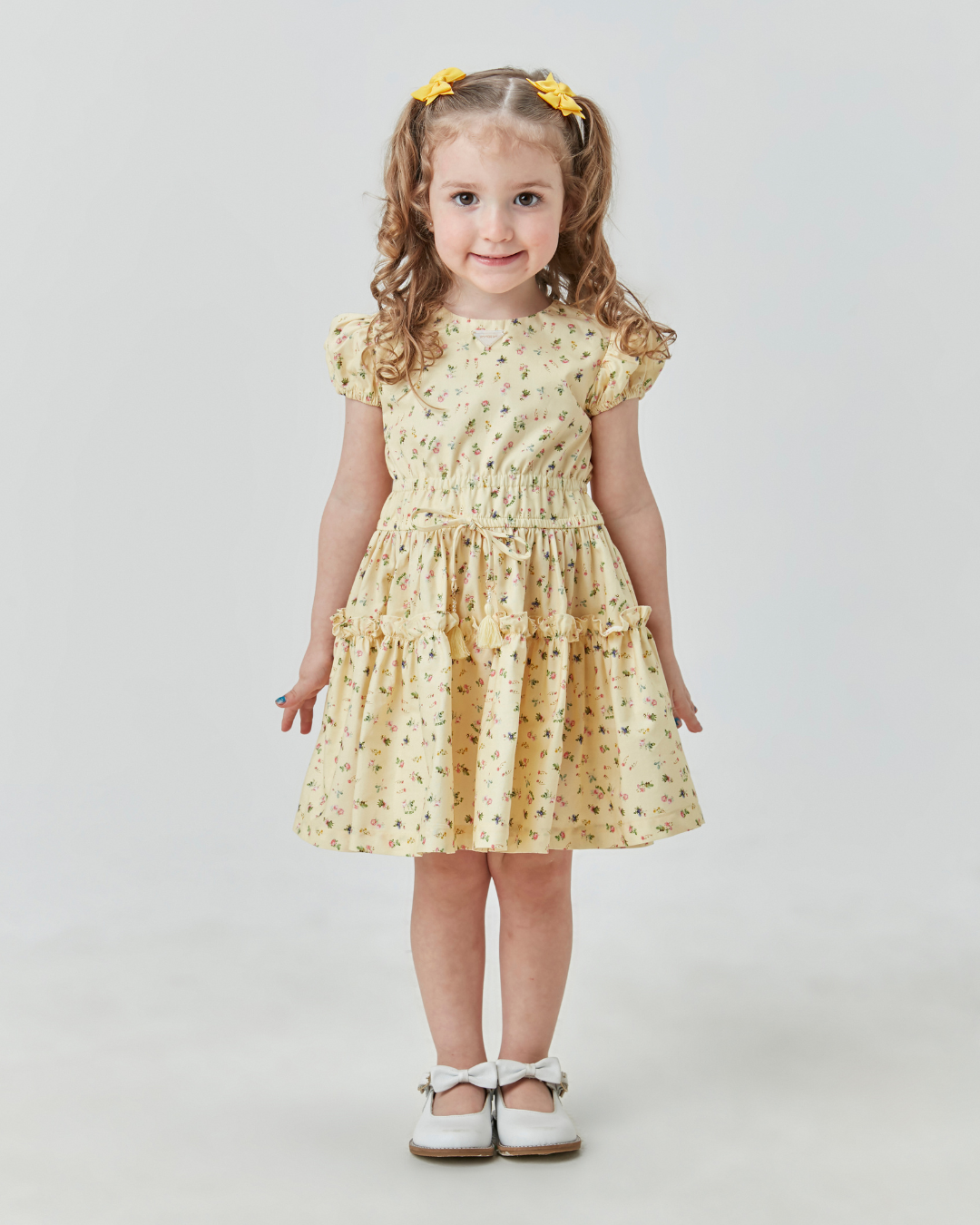 Vestido Bebê de Algodão Estampa Floral Amarelo - Um Mais Um