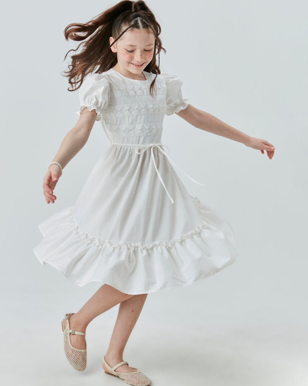Vestido Infantil Midi Algodão com Renda Coração - Um Mais Um