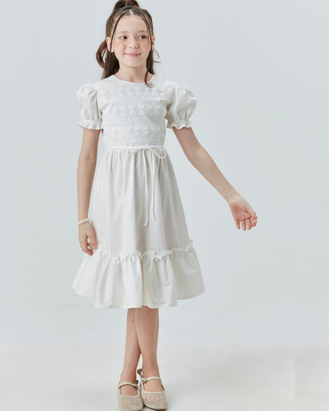 Vestido Infantil Midi Algodão com Renda Coração - Um Mais Um