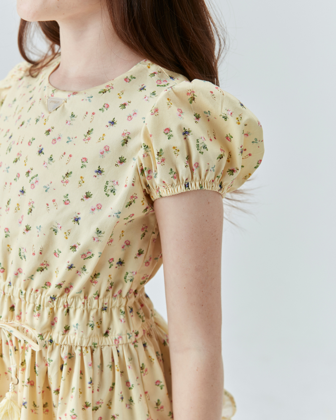 Vestido Infantil de Algodão Estampa Floral Amarelo - Um Mais Um
