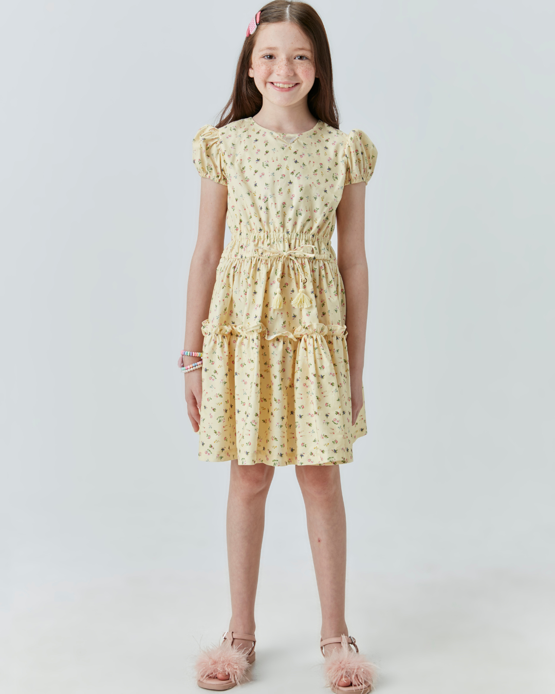 Vestido Infantil de Algodão Estampa Floral Amarelo - Um Mais Um