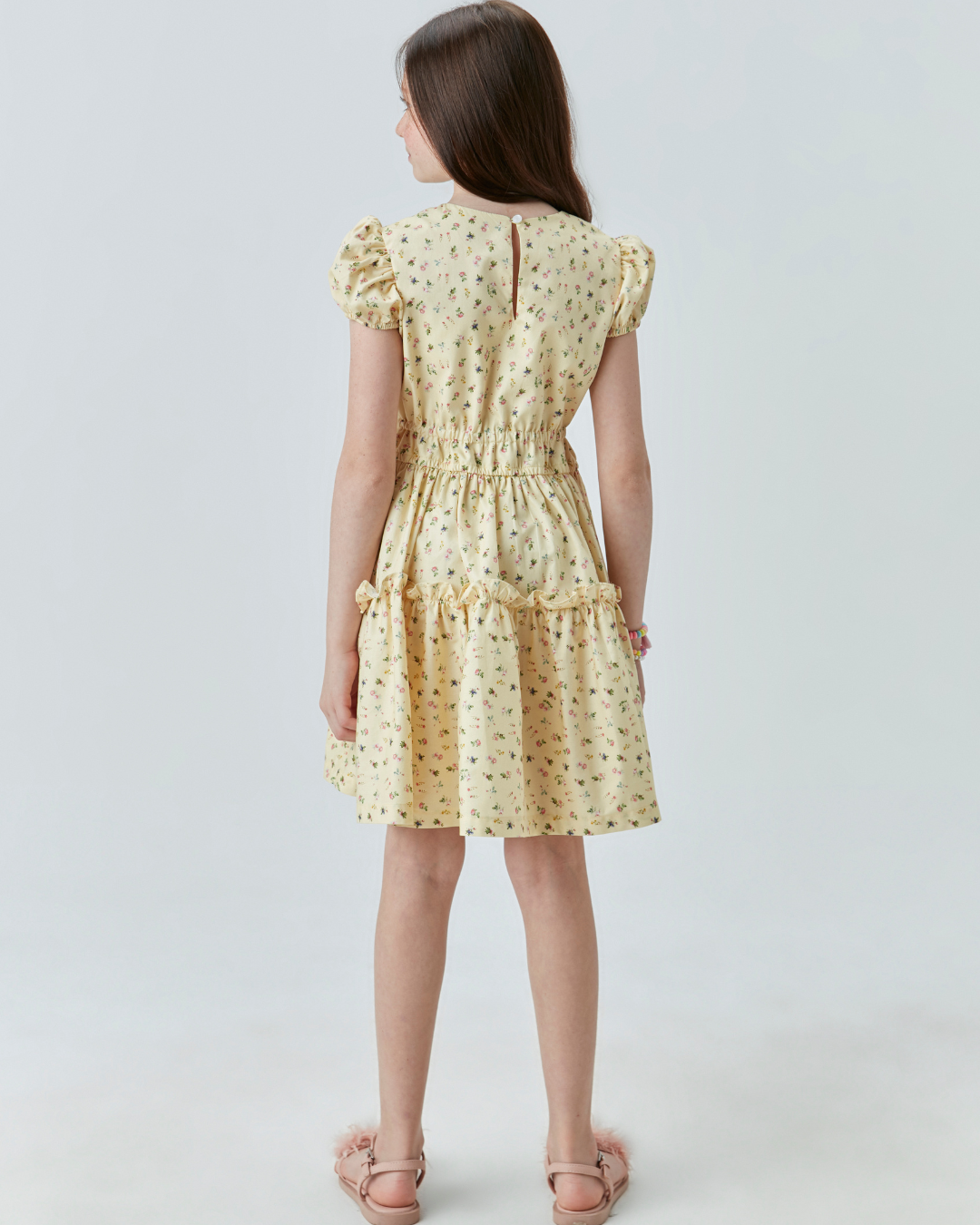 Vestido Infantil de Algodão Estampa Floral Amarelo - Um Mais Um