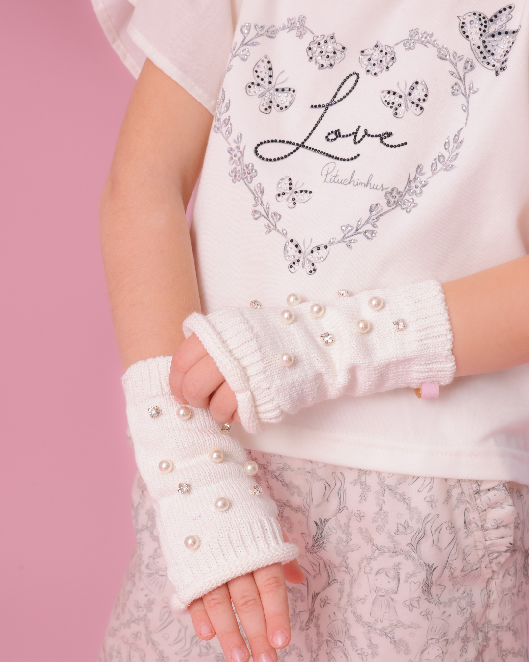 Conjunto Infantil Blusa Coração e Saia-shorts de Tule - Pituchinhus