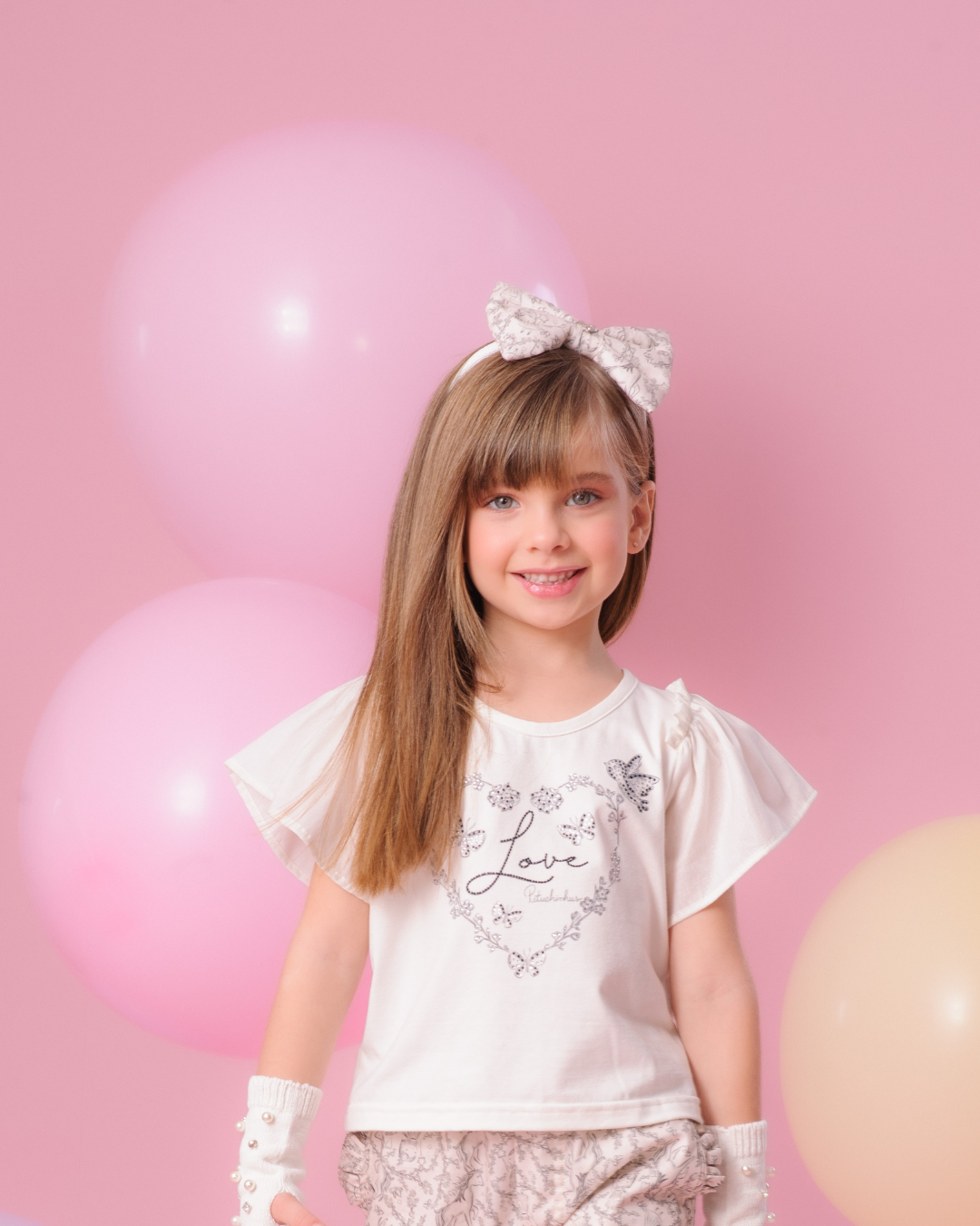 Conjunto Infantil Blusa Coração e Saia-shorts de Tule - Pituchinhus
