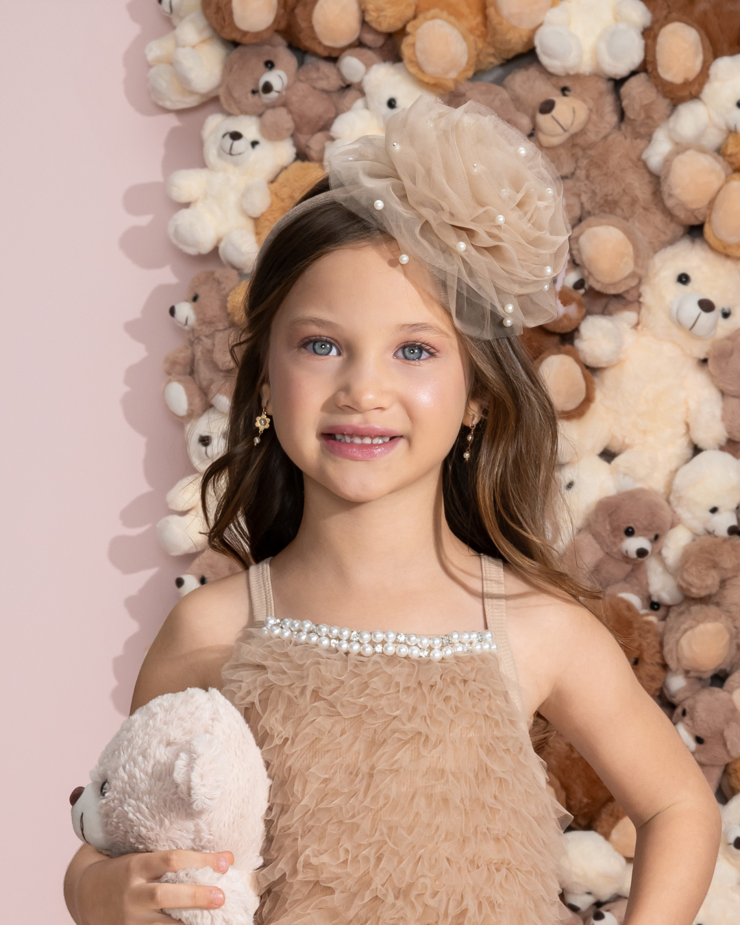 Arquinho Infantil Maxi Flor Tule Pérolas - Pituchinhus PRÉ-VENDA