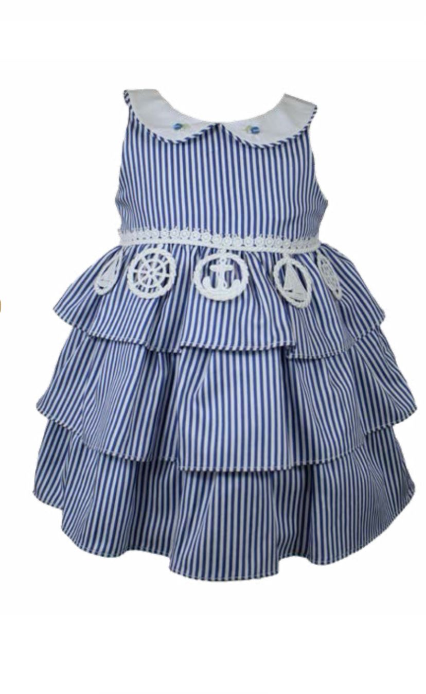 Vestido Bebê Marinheira Golinha, Lacinhos e Aplicações - Roana