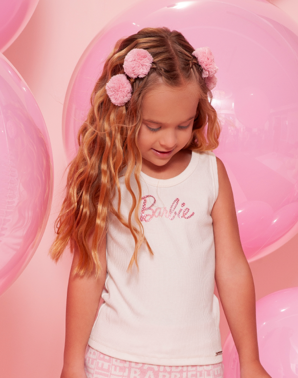 Regata Infantil Barbie Cristais Off White - Pituchinhus
