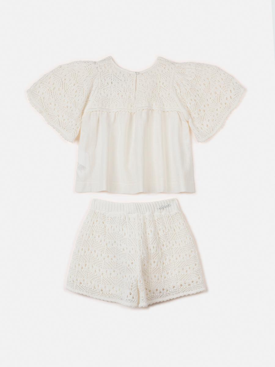 Conjunto blusa e shorts com detalhes em tricô Animê - Gracia