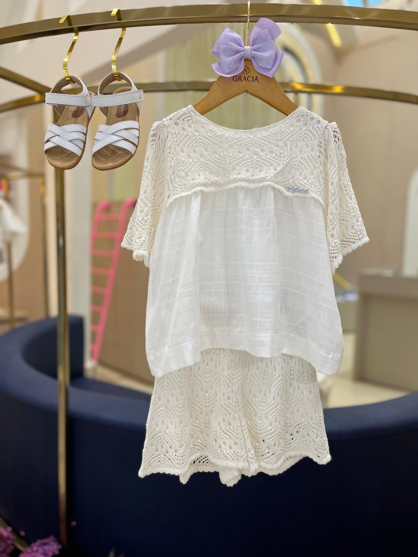 Conjunto blusa e shorts com detalhes em tricô Animê - Gracia