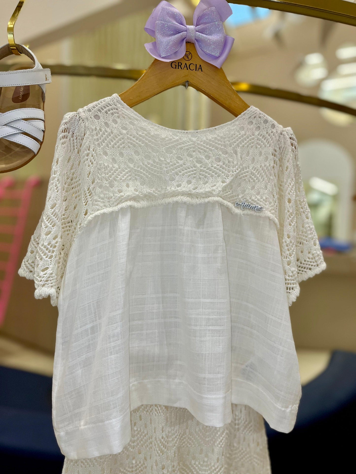 Conjunto blusa e shorts com detalhes em tricô Animê - Gracia