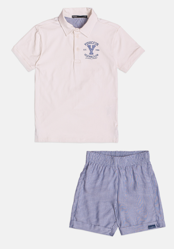 Conjunto Infantil Polo Gola Clássica e Bermuda Listrada - Youccie