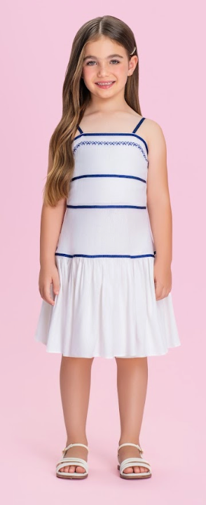 Vestido Infantil Alças Finas e Detalhes Azul - Petit Cherie