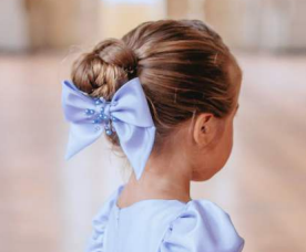 Laço Infantil Festa Tecido Bordado Azul - Mio Bebê