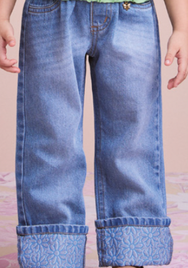 Conjunto Infantil Blusa Balonê e Calça Jeans Barra Bordada - Animê