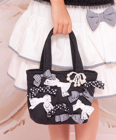 Bolsa Infantil Puffer Multi Laços Preto e Branco - Pituchinhus