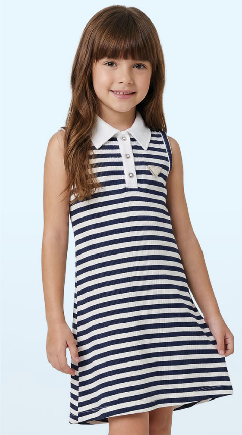 Vestido Infantil Polo Azul Listrado - Luluzinha