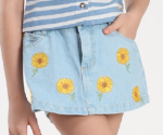 Conjunto Infantil Blusa Listrada Bordado Girassol e Shorts-saia Bordado Girassol - Luluzinha