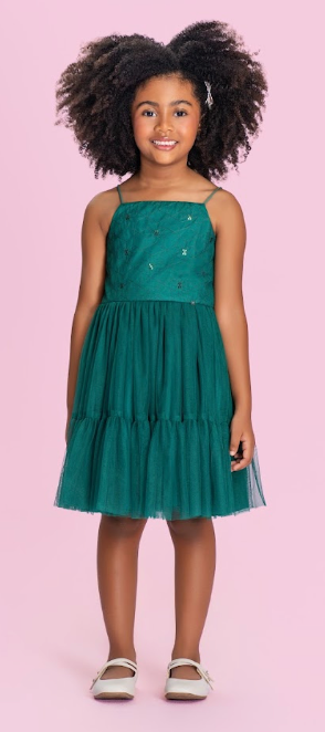 Vestido Infantil Verde Esmeralda Em Tule Bordado - Petit Cherie