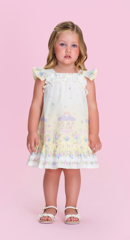 Vestido Infantil Estampa Delicada Flores Alças Babadinho- Petit Cherie