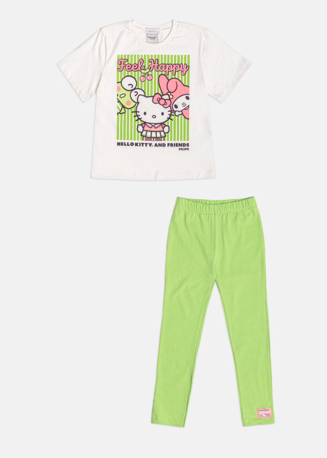Conjunto Infantil Blusa Hello Kitty e Calça Legging Verde - Momi