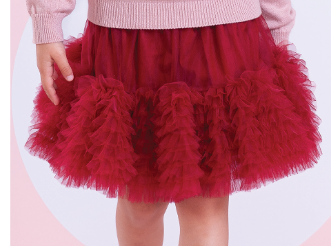 Saia-shorts Infantil Tule Babados Frufru Bala de Cereja - Pituchinhus