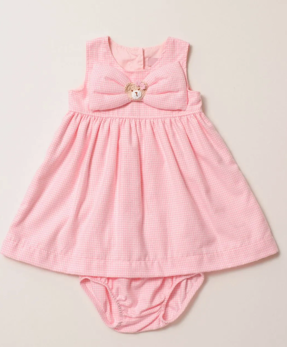 Vestido Infantil Xadrez Maxi Laço Puffer Ursa Crochê - P Mini por Pituchinhus