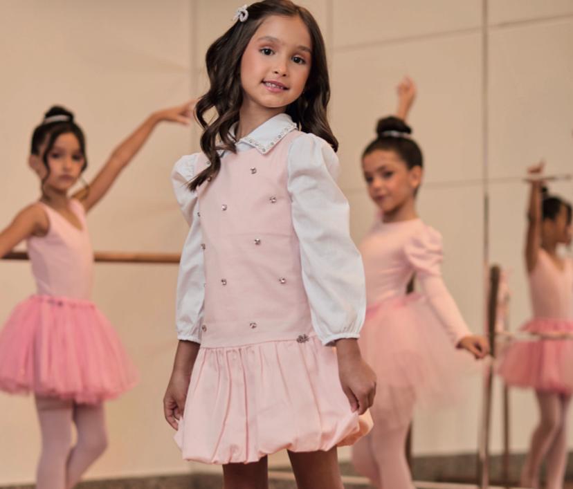 Vestido Infantil Ballet Com Cristais Rosa - Gabriela Aquarela