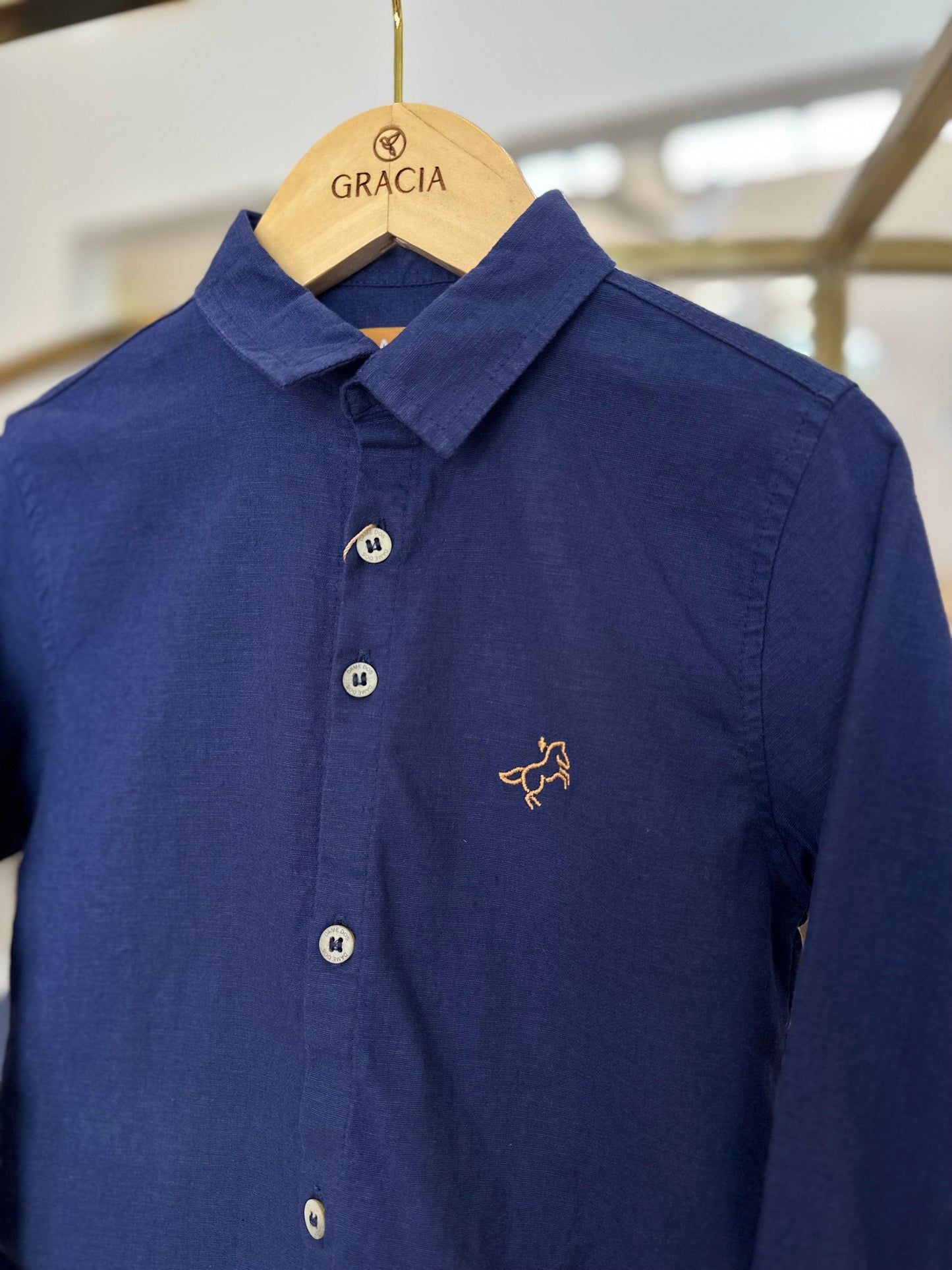 Camisa de linho marinho - Dame - Gracia