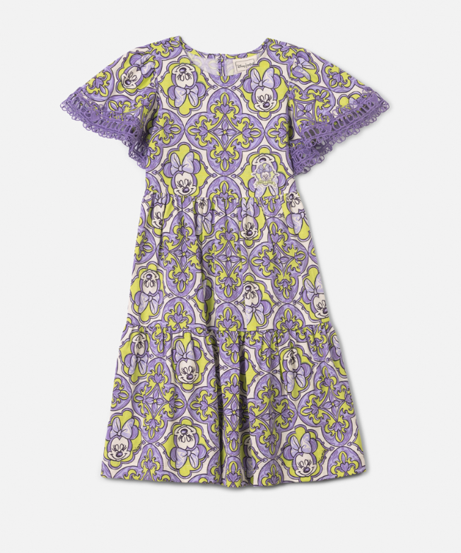 Vestido Infantil Minnie Mouse Flores e Arabescos Lilás - Animê