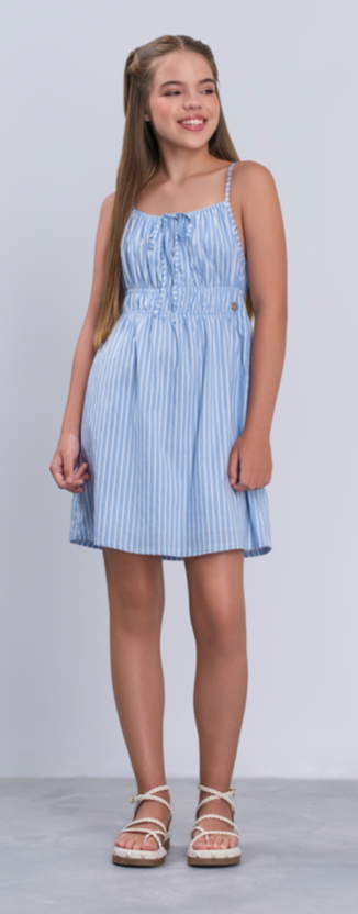 Vestido Teen Azul Listrado e Alças Finas - Vanilla Cream