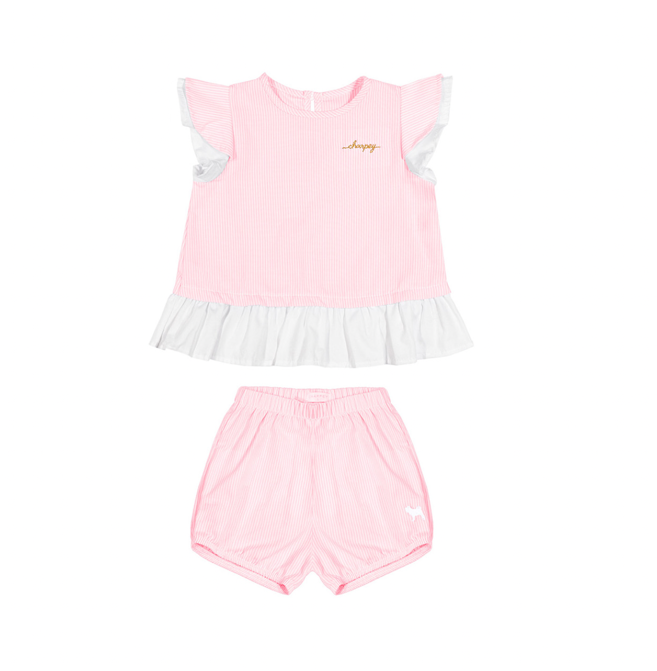 Conjunto Bebê Bata e Shorts de Algodão Rosa - Charpey