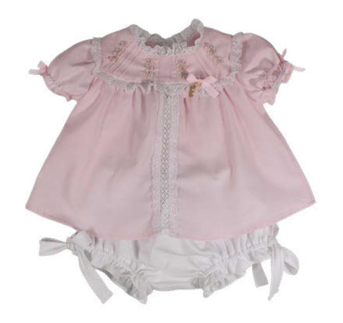 Bata Bebê com Culote Rosa Rendas Brancas e Bordados - Roana