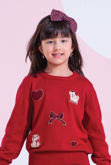 Blusa Infantil Tricot Patches Cachorrinhos - Pituchinhus