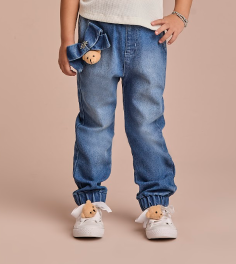 Calça Infantil Jogger Ursinho Jeans - Gabriela Aquarela