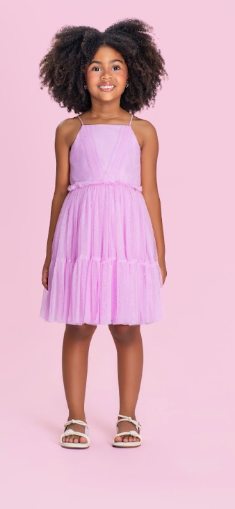 Vestido Infantil Lilás Em Tule Com Alças Finas - Petit Cherie