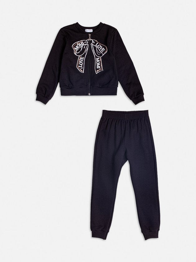 Conjunto Infantil Laço Bordado Paetê Jaqueta e Calça - Momi