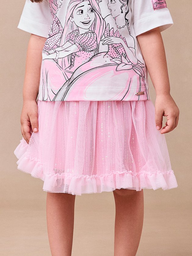 Conjunto Infantil Princesas Patch Disney e Saia Ballet Tule - Animê