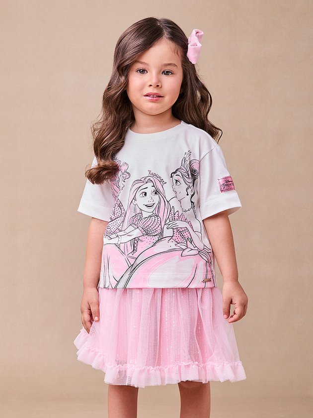 Conjunto Infantil Princesas Patch Disney e Saia Ballet Tule - Animê