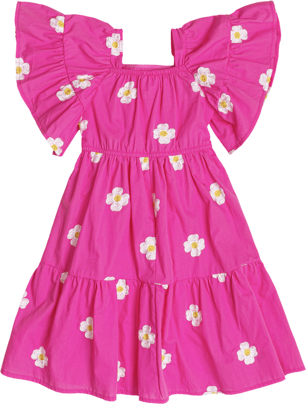 Vestido Bordado Flores Rosa Neon Momi - Gracia