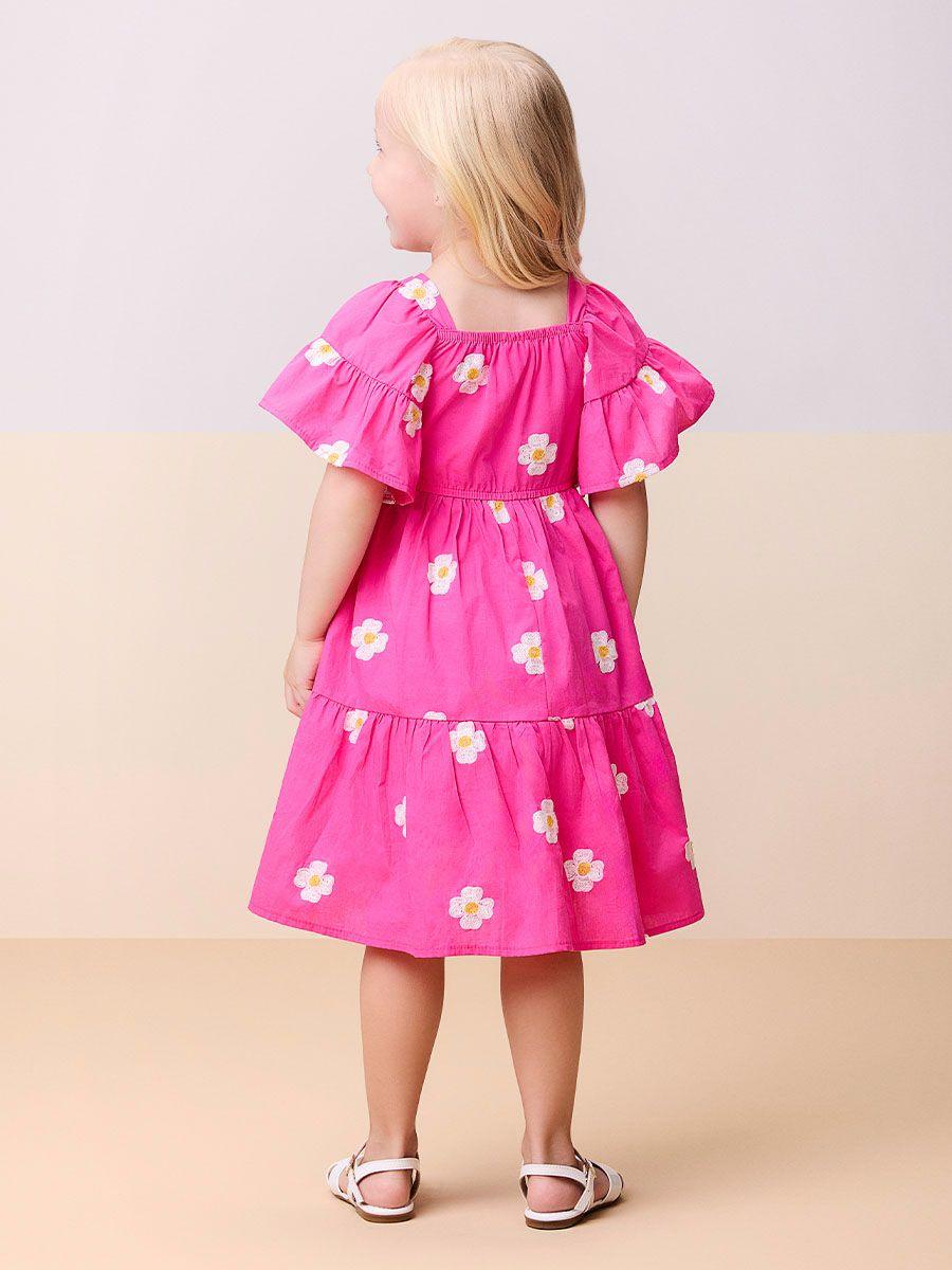 Vestido Bordado Flores Rosa Neon Momi - Gracia