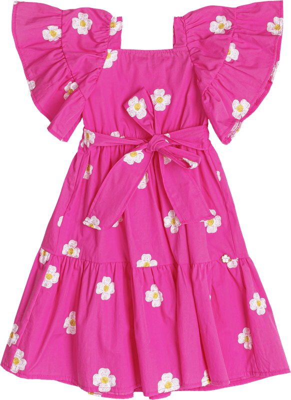 Vestido Bordado Flores Rosa Neon Momi - Gracia