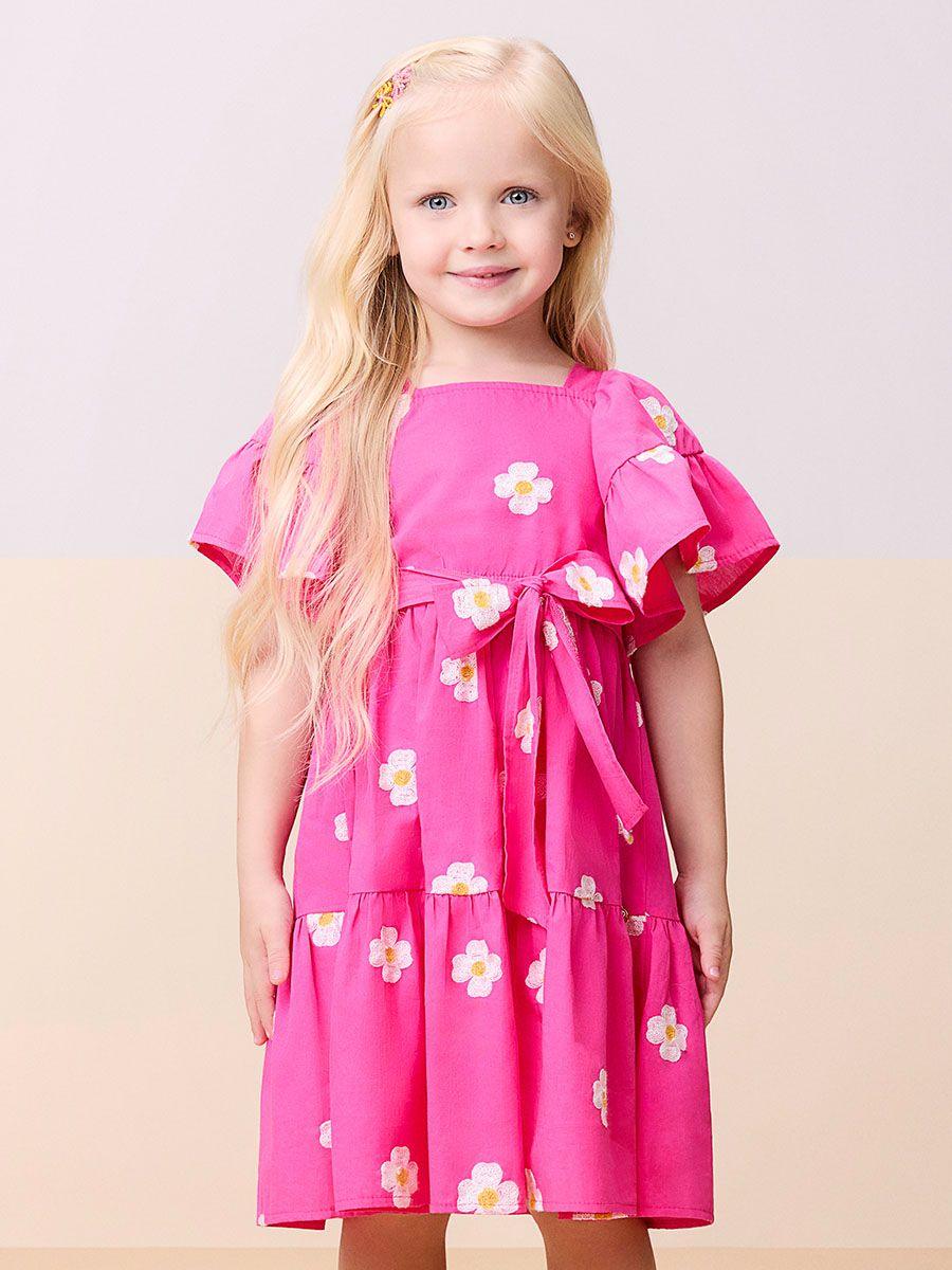 Vestido Bordado Flores Rosa Neon Momi - Gracia