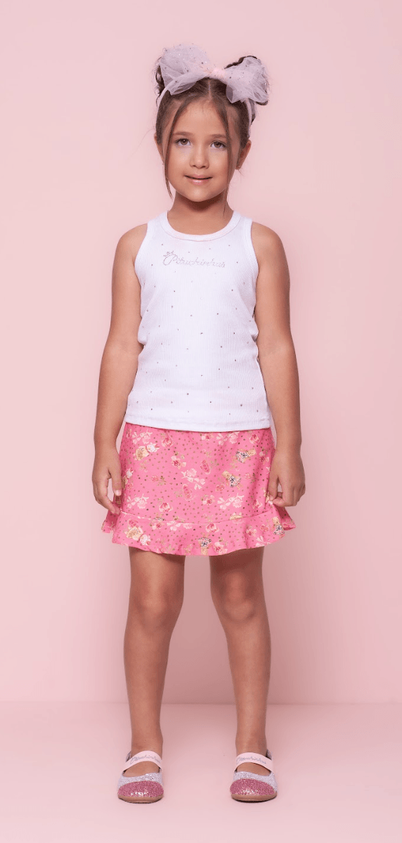 Saia-short babadinho floral e poá ursas Pituchinhus - Gracia