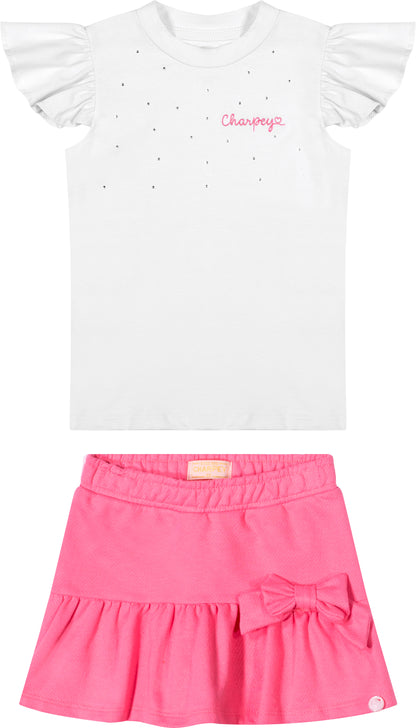 Conjunto Infantil Blusa e Shorts-saia Moletom Rosa - Charpey